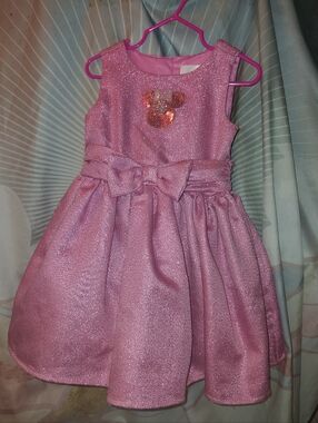 Disney Girls' Sparkle Pink Minnie Party Dress with Bow